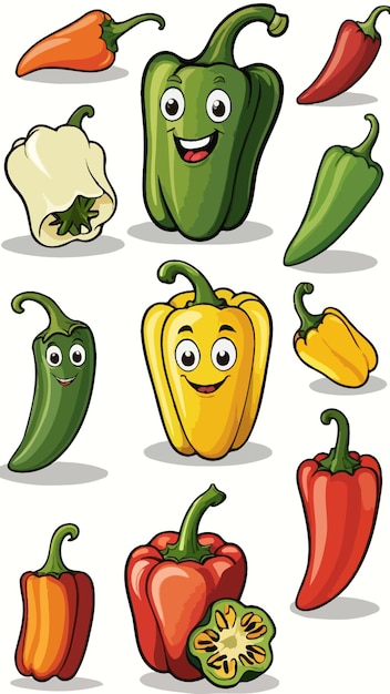 Vector a collection of peppers cartoon drawing artwork vector