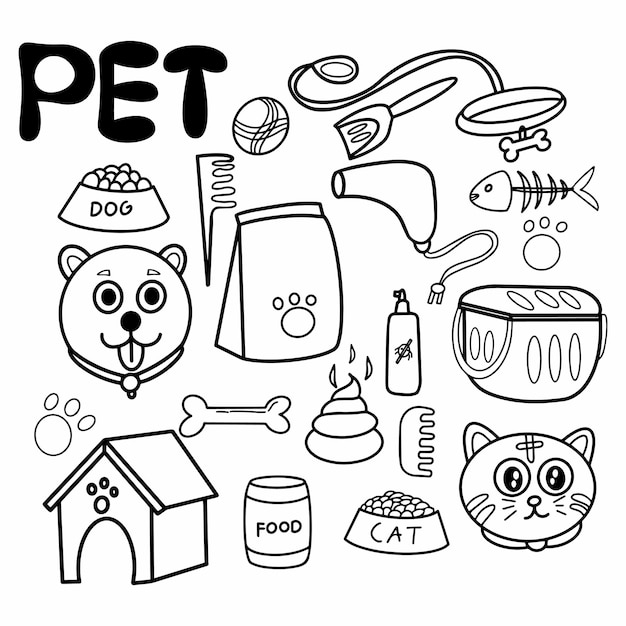 Collection Pet Icon of hand Draw Doodlle Vector