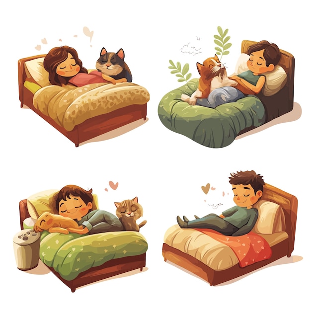 a collection of pictures of children and a cat on the bed