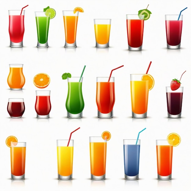 a collection of pictures of different colored drinks including one with a strawberry and the other with a strawberry