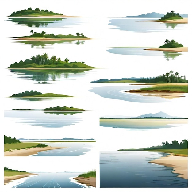 Vector a collection of pictures of different types of trees and water