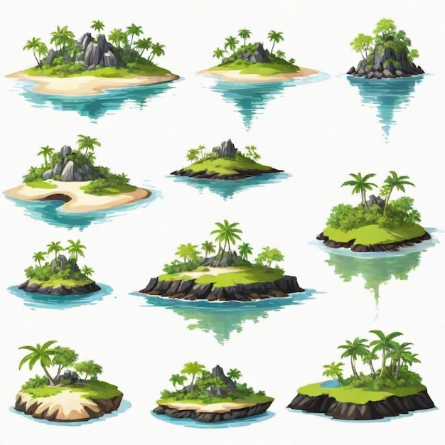 a collection of pictures of palm trees and island with palm trees