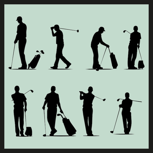 a collection of pictures of people with golf balls and a green background