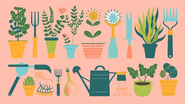 a collection of pictures with plants and a watering can