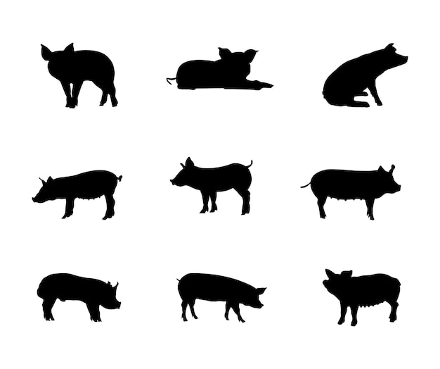 A collection of Pig silhouettes for artwork compositions