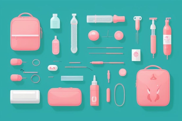 a collection of pink cosmetic products including pink and white