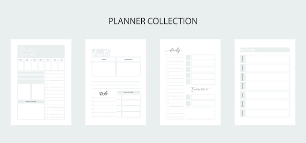 Collection of planners for life and business, planner sheets, organizer for personal and work issues