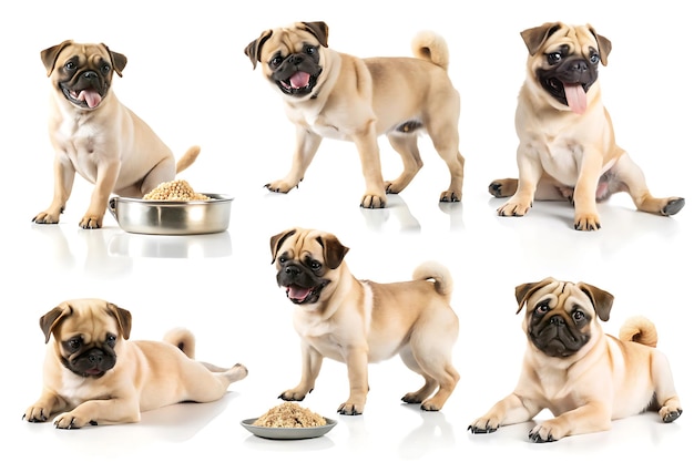 Vector a collection of playful pug dogs in various cute poses