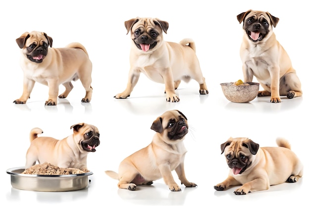 Vector a collection of playful pug dogs in various cute poses