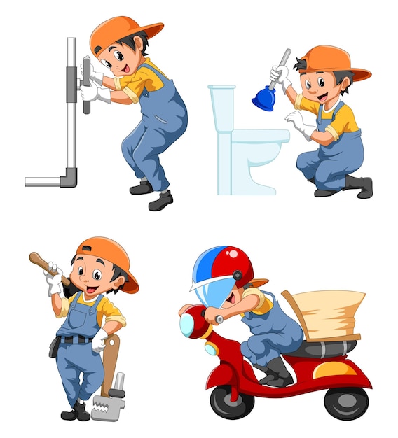 Vector the collection of the plumber are doing the jobs of illustration