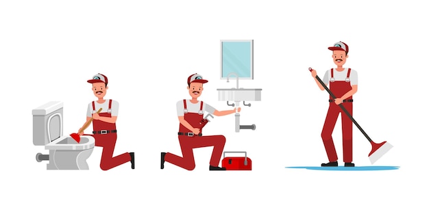 Vector collection of plumber man working