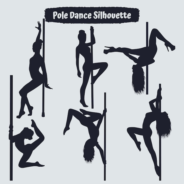 Collection of pole dancer silhouette vector