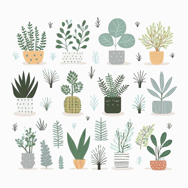 Vector collection potted plant indoor decor succulent foliage botanical gardening greens nature chic jungle