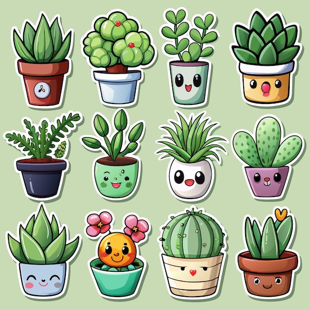 a collection of potted plants including cactus and a cat