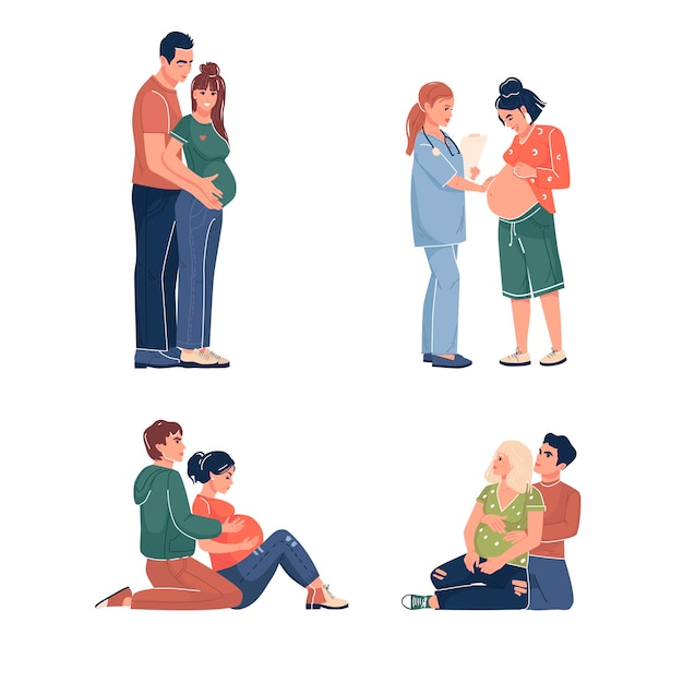 Collection of a pregnant woman a doctors appointment in a course for pregnant  pregnancy vector