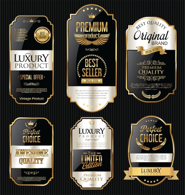 Vector a collection of premium quality products including one that says luxury