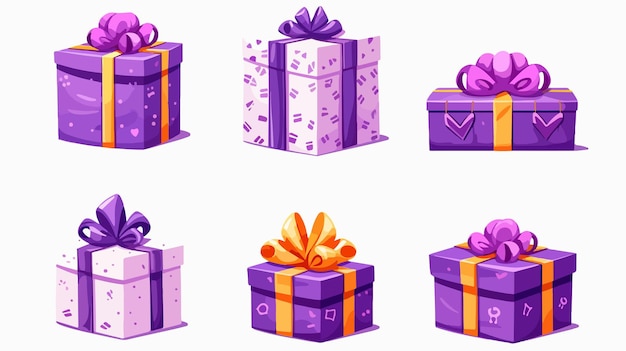 Vector a collection of purple boxes with purple ribbons and a purple box