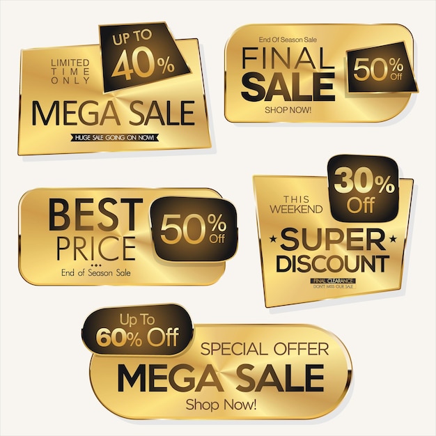 Collection of quality golden badges isolated on white background vector illustration