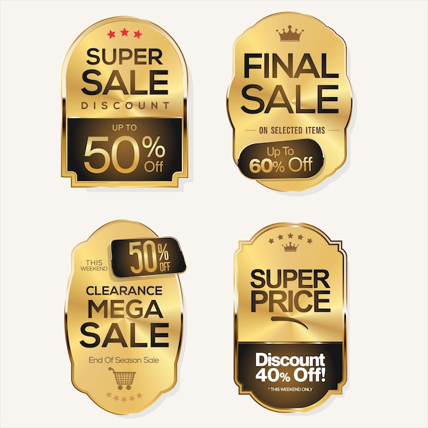 Collection of quality golden badges isolated on white background vector illustration