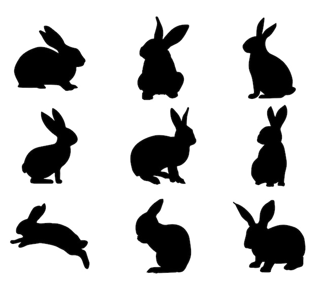 collection of rabbit silhouettes vector ai generated