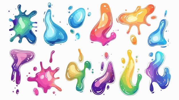 Vector collection of rainbow colored blobs with droplets