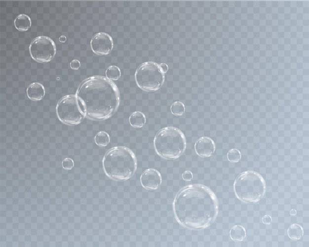 Collection of realistic soap bubbles png. Bubbles are located on a transparent background.