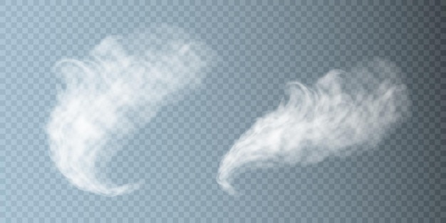 Collection of realistic translucent clouds on a transparent background. Vector