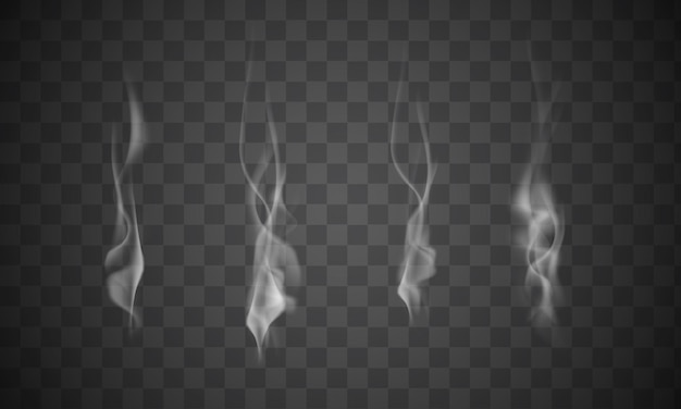 Vector collection of realistic white smoke steam, waves from coffee, tea, cigarettes, hot food isolated on transparent background. vector illustration