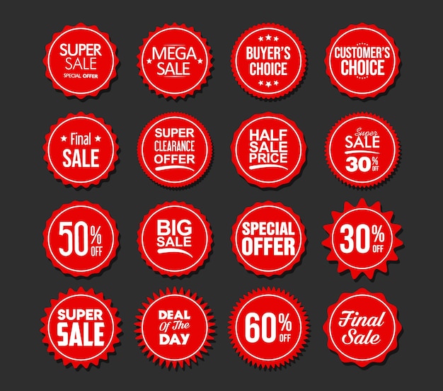 Collection of red badges and labels modern super sale style