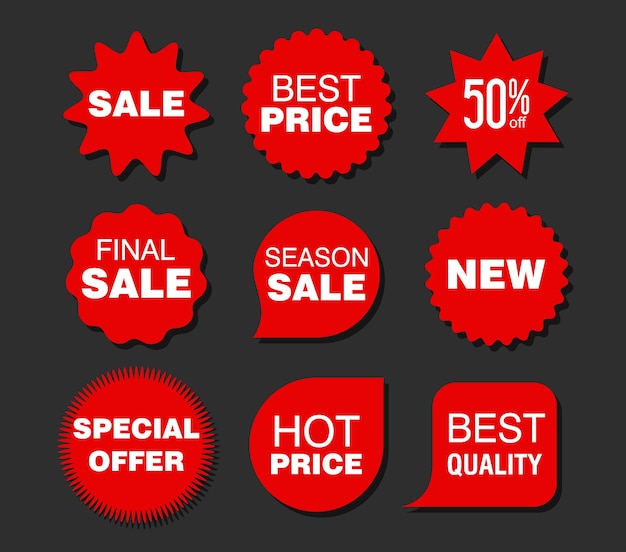 Collection of red badges and labels modern super sale style