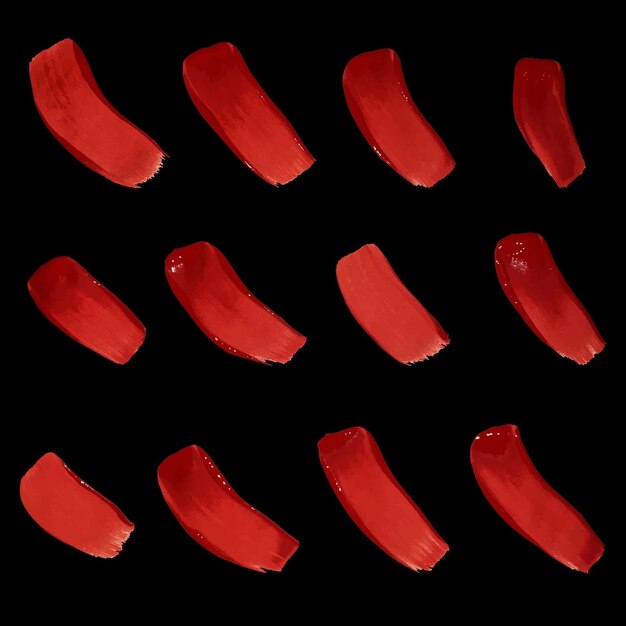 Vector collection of red hand drawn brush strokes