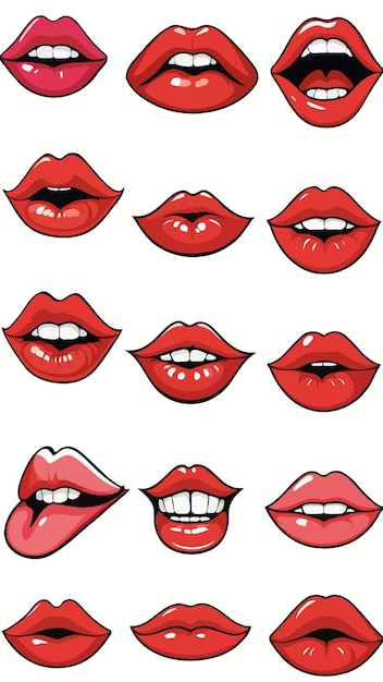 Vector a collection of red lips cartoon drawing artwork vector