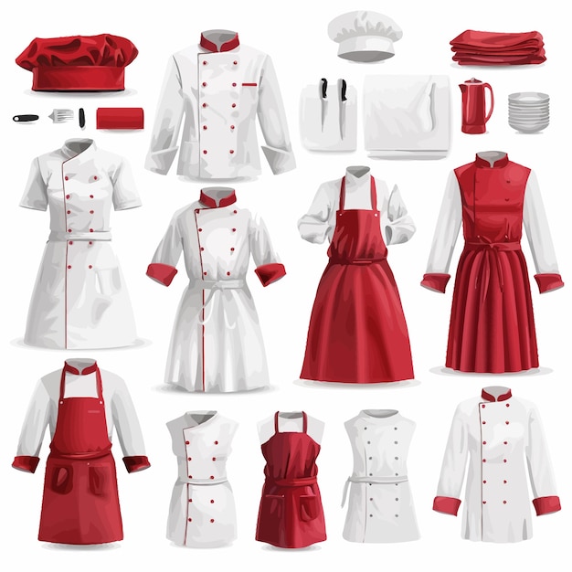 Vector a collection of red and white dresses including one with a red and white outfit