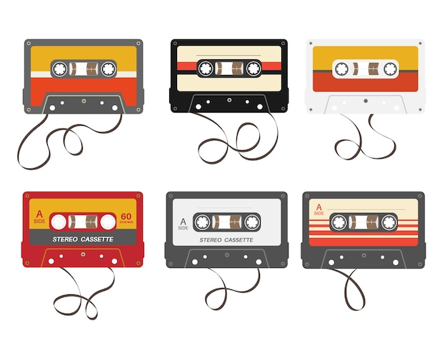 Collection of retro cassette tapes vintage cassette tape vector illustration