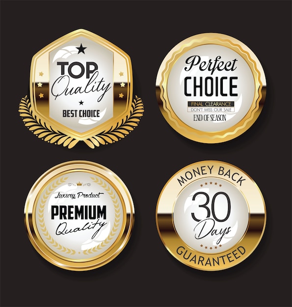 Collection of retro gold and black badge and label design