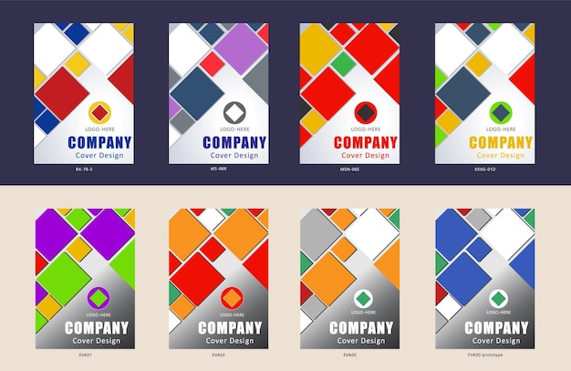 Vector a collection of robot theme colored cards with the word company on them.