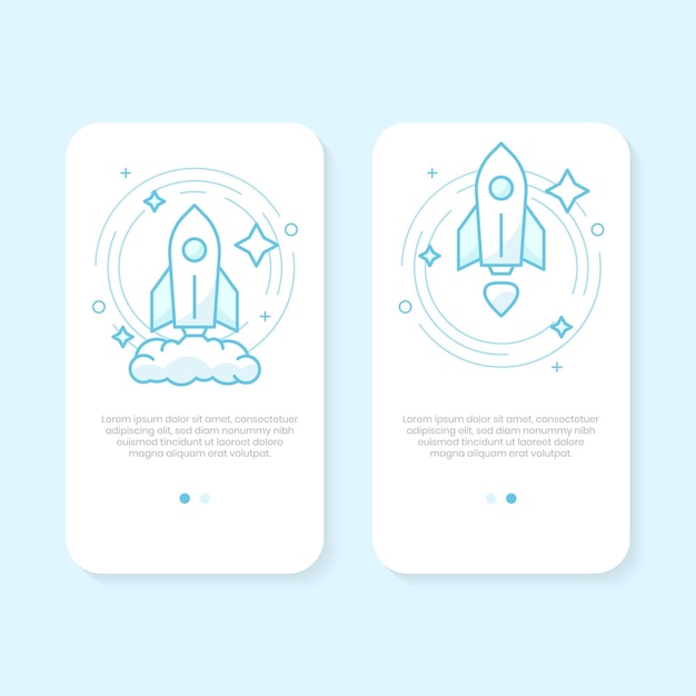 Vector collection of rocket illustrations for onboarding screen user interface kit