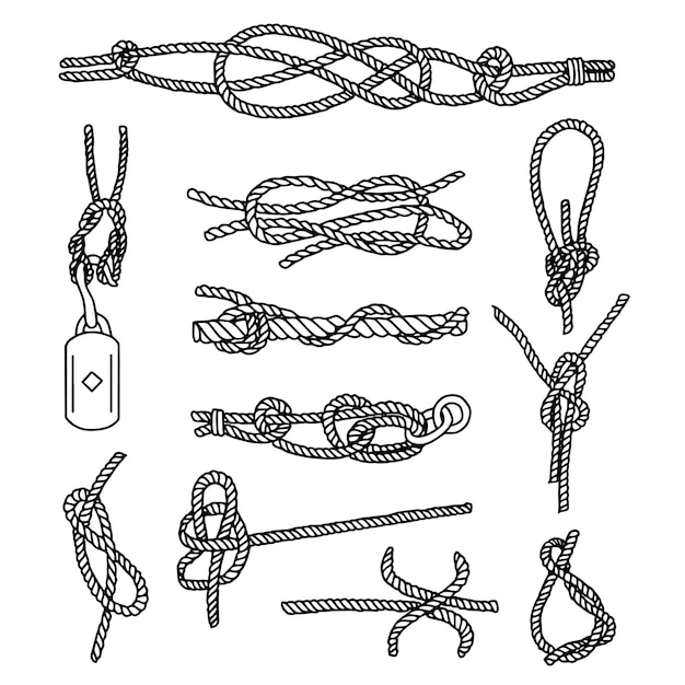 Vector a collection of rope rope and a keychain are shown