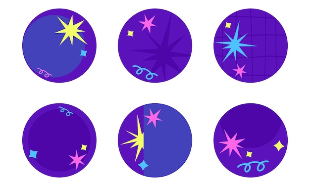 A collection of round stickers with abstract space patterns a flat vector illustration isolated on a white background The galaxy and outer space