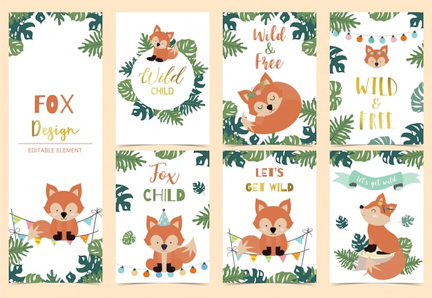 Collection of safari background set with fox