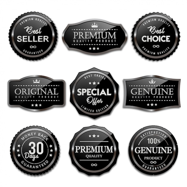 Collection of sale badges and labels black glossy