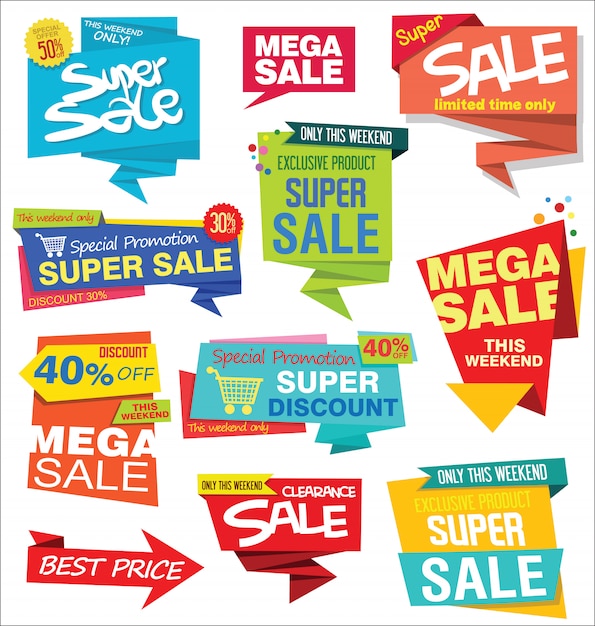 Collection of sale stickers and tags origami 