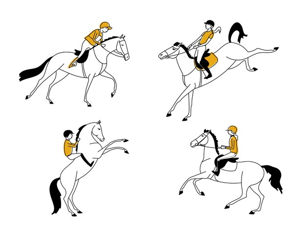 Collection of scenes riders and horses vector illustration