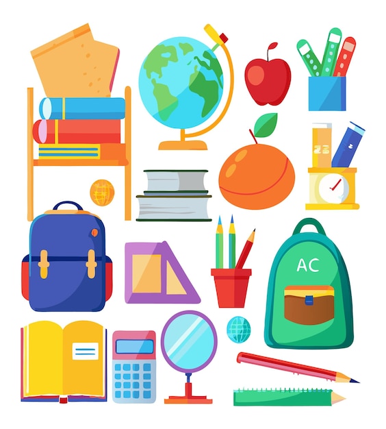 a collection of school supplies including a school supplies