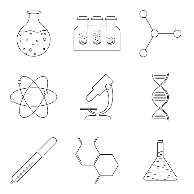 collection of science equipment objects icons