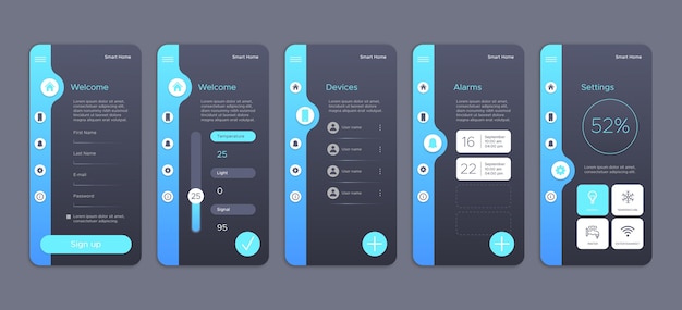 Collection of screens for smart home app