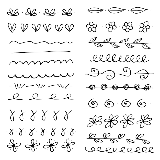 Collection of scribble design element of sketch underlines and signes and textured strokes Handdrawn decorative underline borders vector strokes Doodles