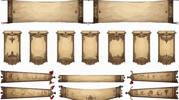 Vector collection of scrolls flags paper banners and parchment