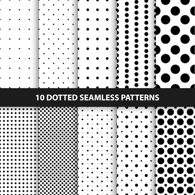 Collection of seamless dotted patterns Black and white design