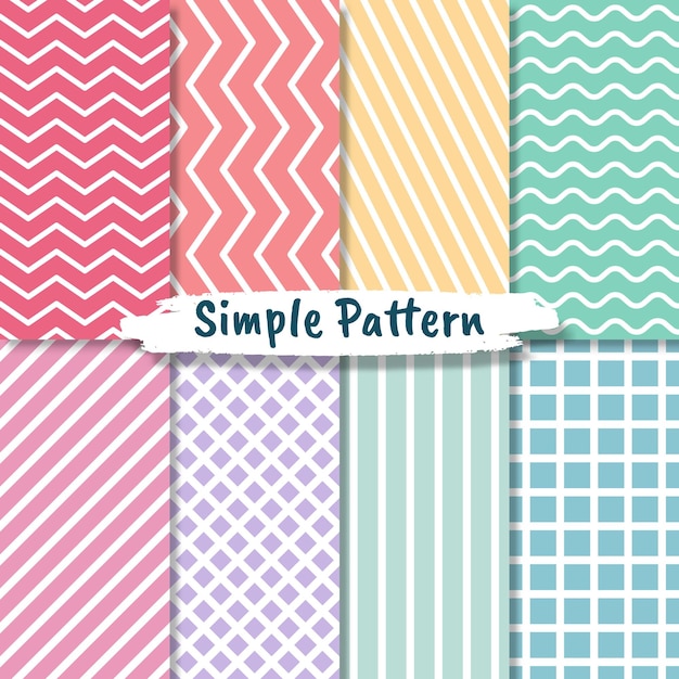 Collection of seamless geometric minimalistic patterns with pastel color